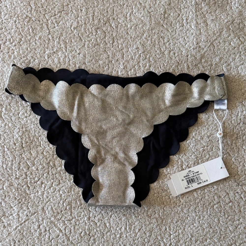 Pilyq Reversible Seamless Wave Scalloped Black and Silver Bottoms Large New